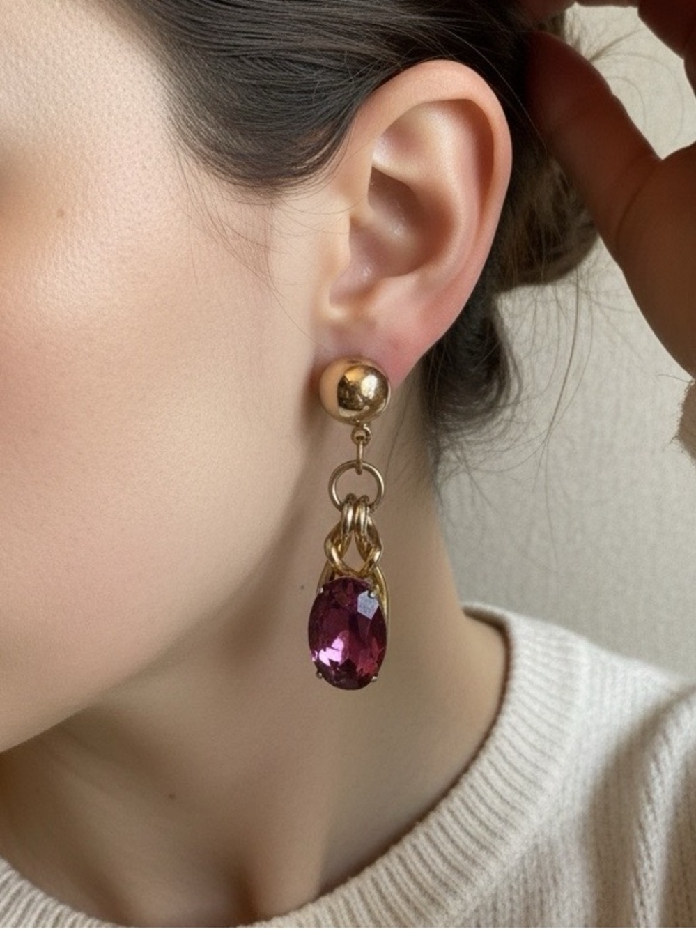 Crown Trifari Oval Cut Rhinestone Drop Earrings